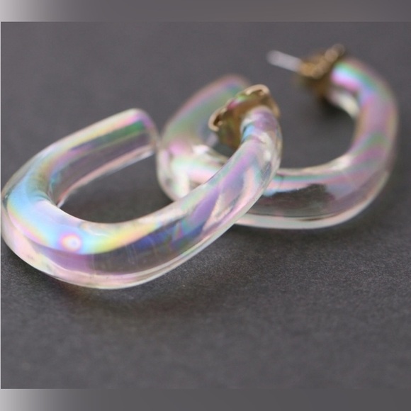 Anthropologie Earrings Iridescent Translucent Square Hoop pierced earrings - Picture 2 of 3